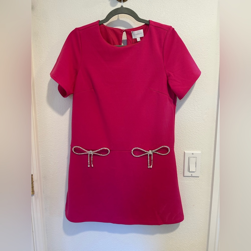 Sugarlips Fuchsia Dress with Diamond Bow Details